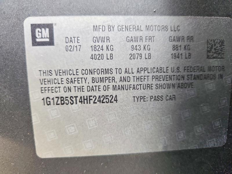 50932066 :رقم المزاد ، 1G1ZB5ST4HF242524 vin ، 2017 Chevrolet Malibu مزاد بيع