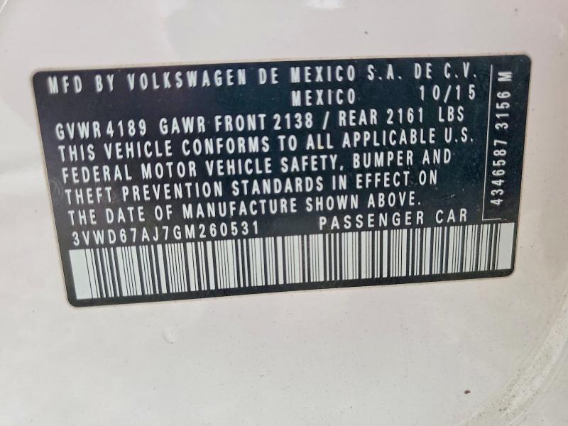 Продажа на аукционе авто 2016 Volkswagen Jetta, vin: 3VWD67AJ7GM260531, номер лота: 48852116