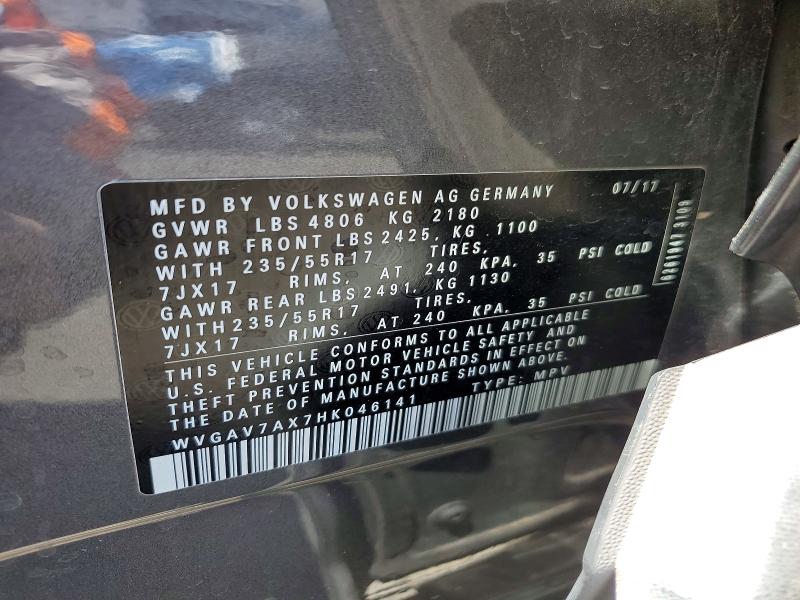 Продаж на аукціоні авто 2017 Volkswagen Tiguan, vin: WVGAV7AX7HK046141, номер лоту: 51360026