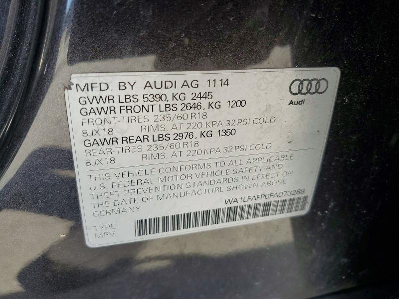 2015 Audi Q5 მანქანა იყიდება აუქციონზე, vin: WA1LFAFP0FA073288, აუქციონის ნომერი: 49564486