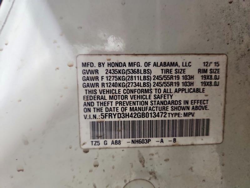 2016 Acura Mdx მანქანა იყიდება აუქციონზე, vin: 5FRYD3H42GB013472, აუქციონის ნომერი: 50888776