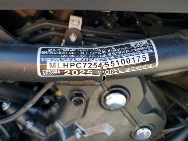 50752236 :رقم المزاد ، MLHPC7254S5100175 vin ، 2025 Honda Cb500 مزاد بيع