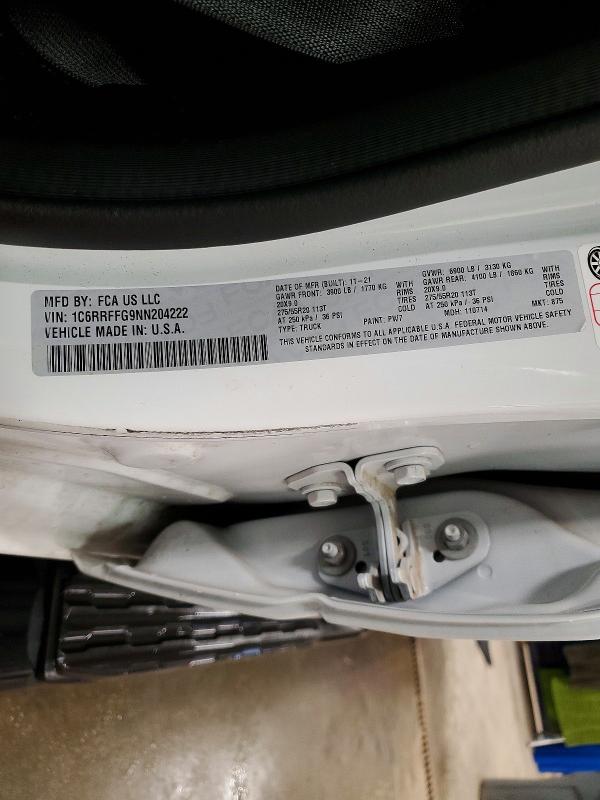 50639806 :رقم المزاد ، 1C6RRFFG9NN204222 vin ، 2022 Ram 1500 مزاد بيع