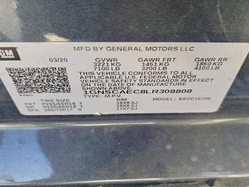 48900146 :رقم المزاد ، 1GNSCAEC8LR308808 vin ، 2020 Chevrolet Tahoe مزاد بيع