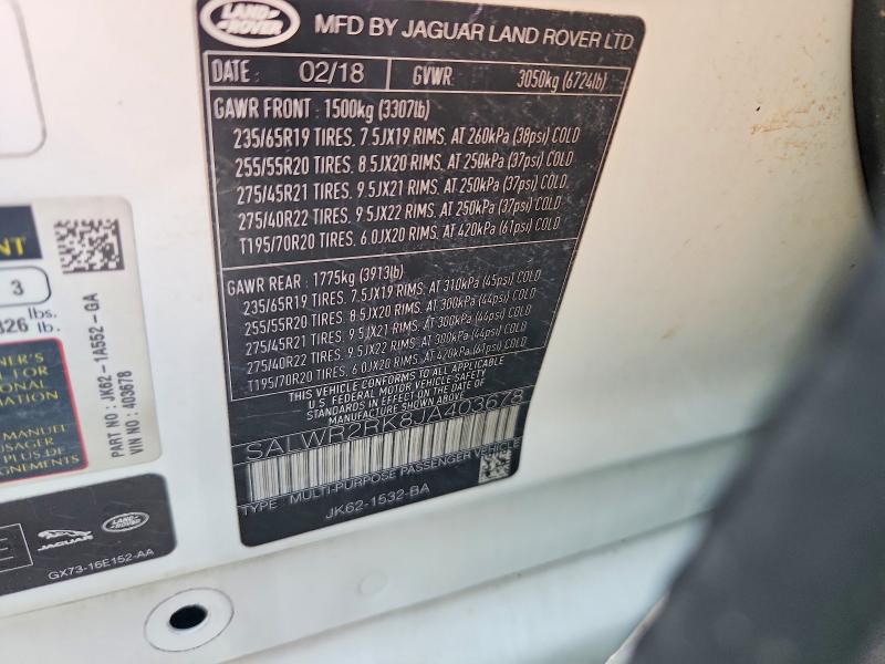 50215126 :رقم المزاد ، SALWR2RK8JA403678 vin ، 2018 Land Rover Range Rover Sport مزاد بيع