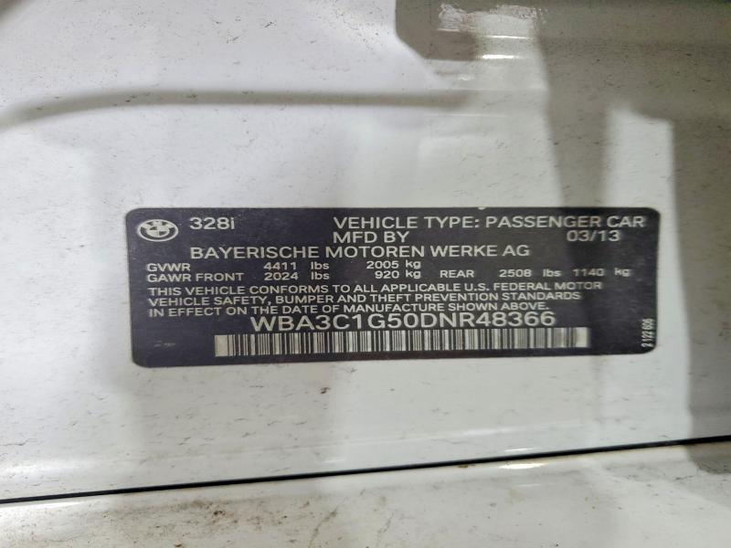 2013 Bmw 328 მანქანა იყიდება აუქციონზე, vin: WBA3C1G50DNR48366, აუქციონის ნომერი: 50625296