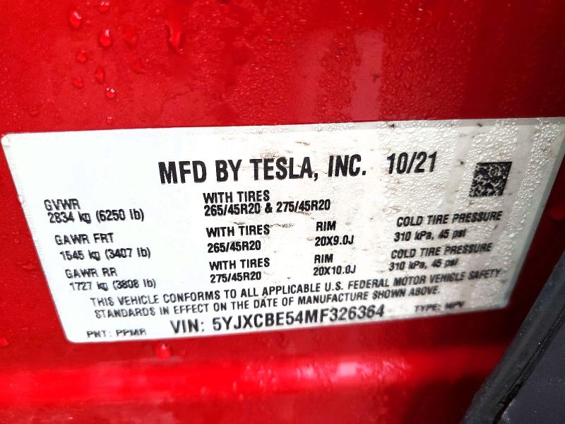 Продажа на аукционе авто 2021 Tesla Model X, vin: 5YJXCBE54MF326364, номер лота: 48589106