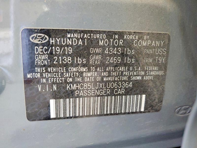 2020 Hyundai Ioniq Electric მანქანა იყიდება აუქციონზე, vin: KMHC85LJXLU063364, აუქციონის ნომერი: 49142486