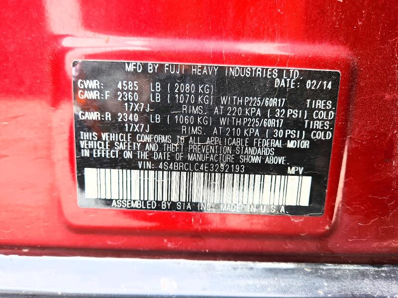 50741626 :رقم المزاد ، 4S4BRCLC4E3292193 vin ، 2014 Subaru Outback مزاد بيع