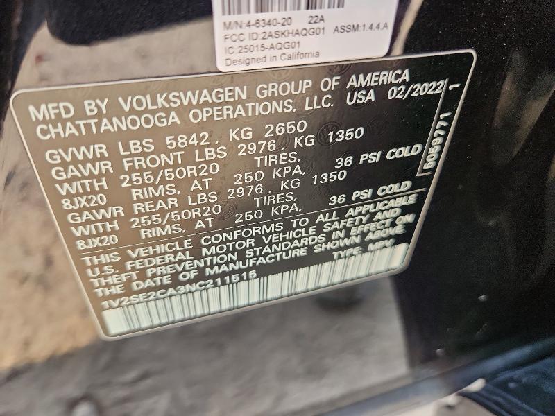 Aukcja sprzedaży 2022 Volkswagen Atlas Cross Sport, vin: 1V2SE2CA3NC211515, numer aukcji: 52007456
