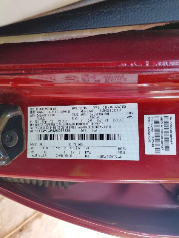 Продажа на аукционе авто 2018 Ford F150, vin: 1FTEW1CP4JKD57335, номер лота: 51520596
