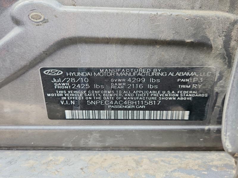 2011 Hyundai Sonata მანქანა იყიდება აუქციონზე, vin: 5NPEC4AC4BH115817, აუქციონის ნომერი: 48698586
