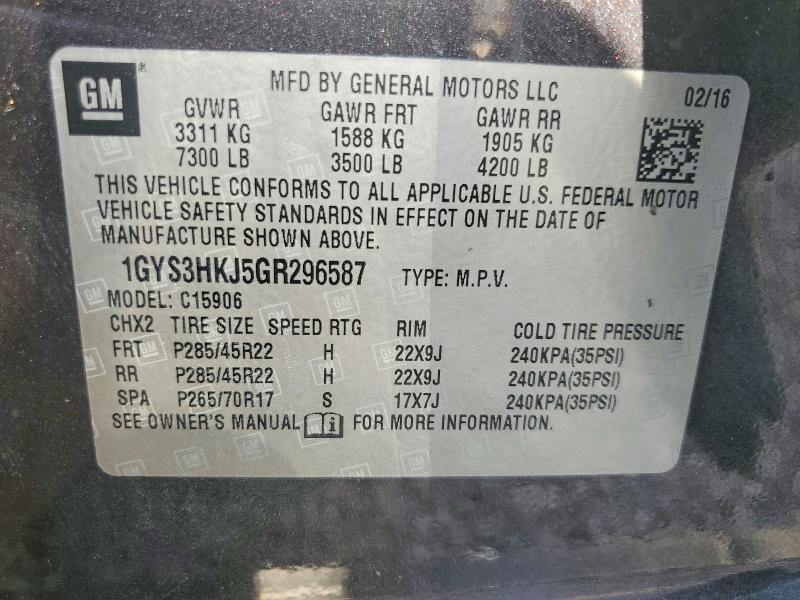 Aukcja sprzedaży 2016 Cadillac Escalade, vin: 1GYS3HKJ5GR296587, numer aukcji: 48506646