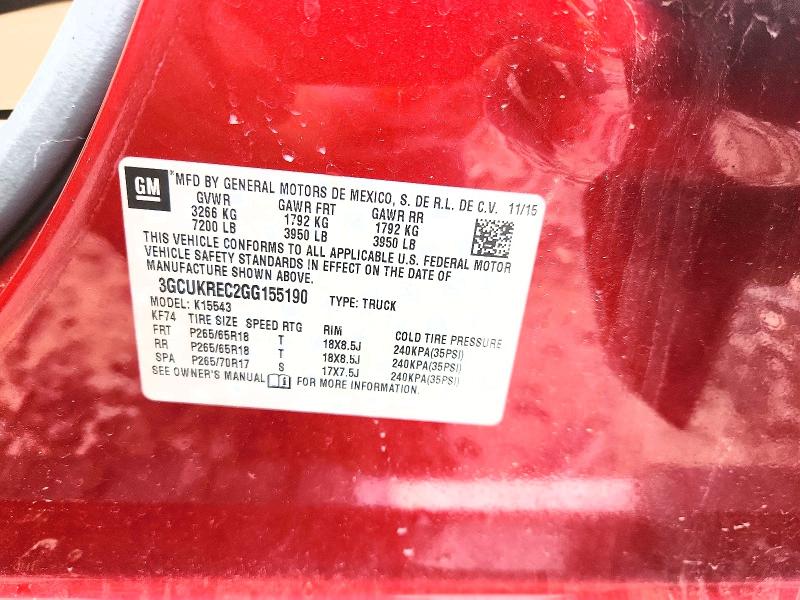 Aukcja sprzedaży 2016 Chevrolet Silverado, vin: 3GCUKREC2GG155190, numer aukcji: 49936186