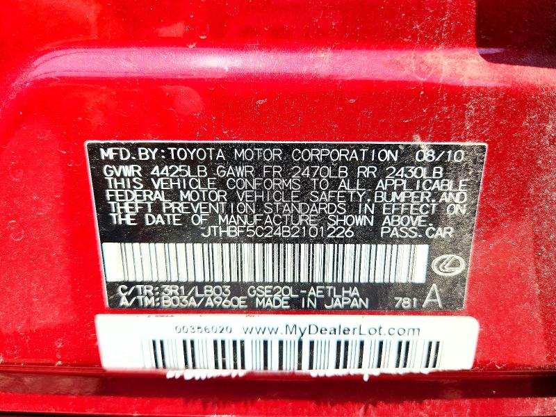 Aukcja sprzedaży 2011 Lexus Is, vin: JTHBF5C24B2101226, numer aukcji: 51168476