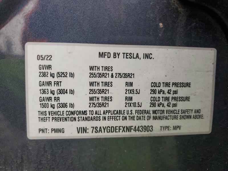 Aukcja sprzedaży 2022 Tesla Model Y, vin: 7SAYGDEFXNF443903, numer aukcji: 48289266