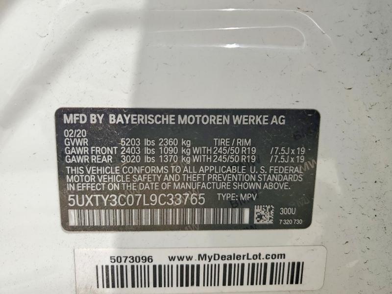 51408136 :رقم المزاد ، 5UXTY3C07L9C33765 vin ، 2020 Bmw X3 مزاد بيع