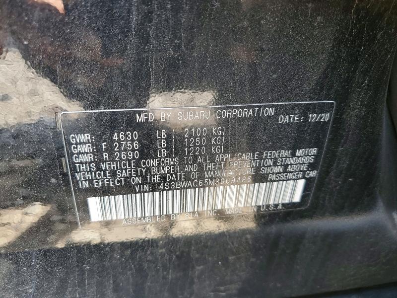 Aukcja sprzedaży 2021 Subaru Legacy, vin: 4S3BWAC65M3009486, numer aukcji: 49848026