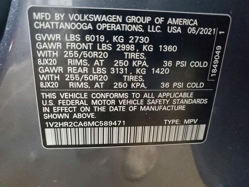 Aukcja sprzedaży 2021 Volkswagen Atlas, vin: 1V2HR2CA6MC589471, numer aukcji: 49132706