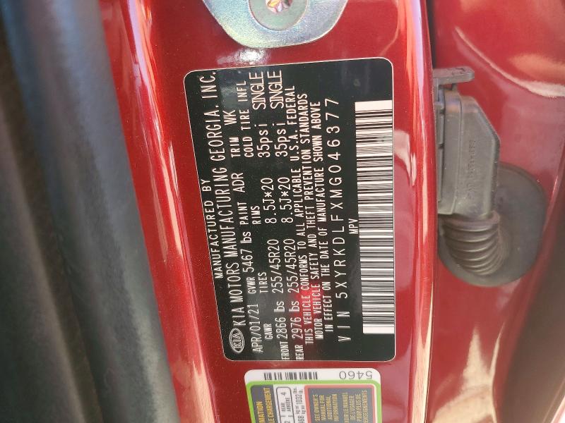 52082206 :رقم المزاد ، 5XYRKDLFXMG046377 vin ، 2021 Kia Sorento مزاد بيع
