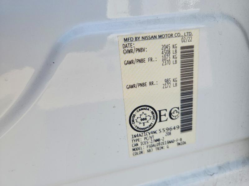 51269466 :رقم المزاد ، 1N4AZ1CV4NC559649 vin ، 2022 Nissan Leaf مزاد بيع