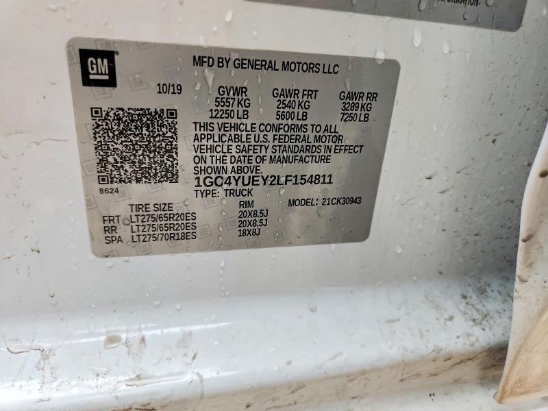 2020 Chevrolet Silverado მანქანა იყიდება აუქციონზე, vin: 1GC4YUEY2LF154811, აუქციონის ნომერი: 48456296