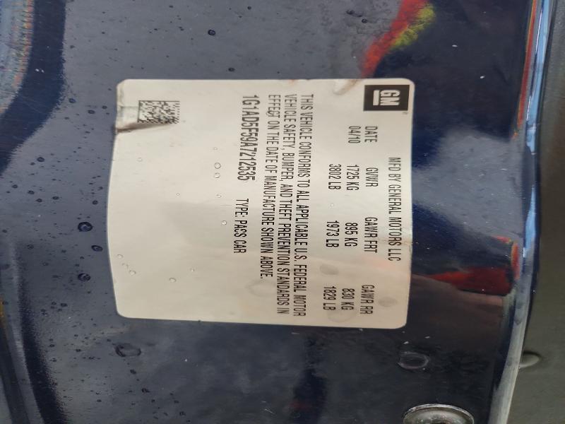 49827046 :رقم المزاد ، 1G1AD5F59A7212535 vin ، 2010 Chevrolet Cobalt مزاد بيع