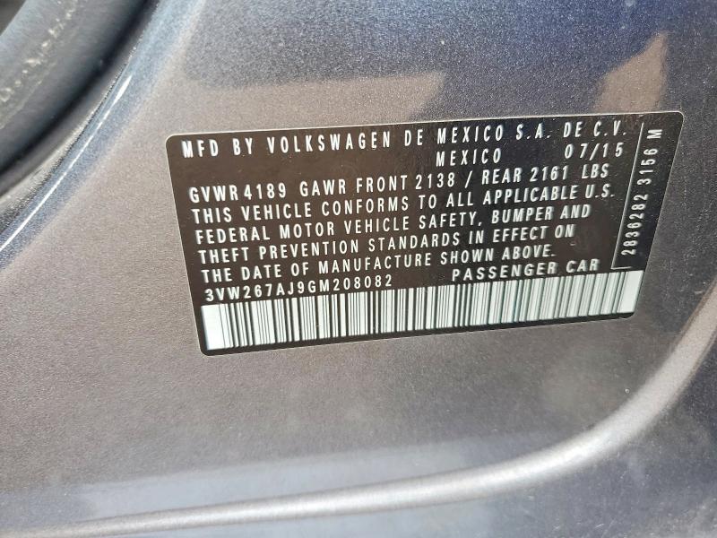 49798566 :رقم المزاد ، 3VW267AJ9GM208082 vin ، 2016 Volkswagen Jetta مزاد بيع