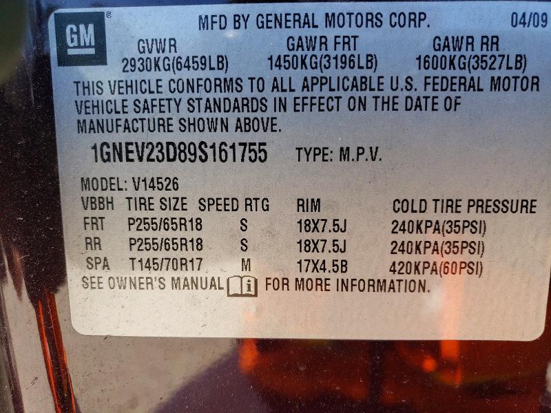 Продаж на аукціоні авто 2009 Chevrolet Traverse, vin: 1GNEV23D89S161755, номер лоту: 51172006