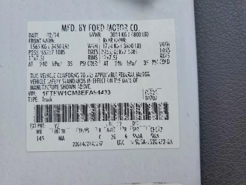 48979636 :رقم المزاد ، 1FTEW1CM8EFA94433 vin ، 2014 Ford F150 مزاد بيع