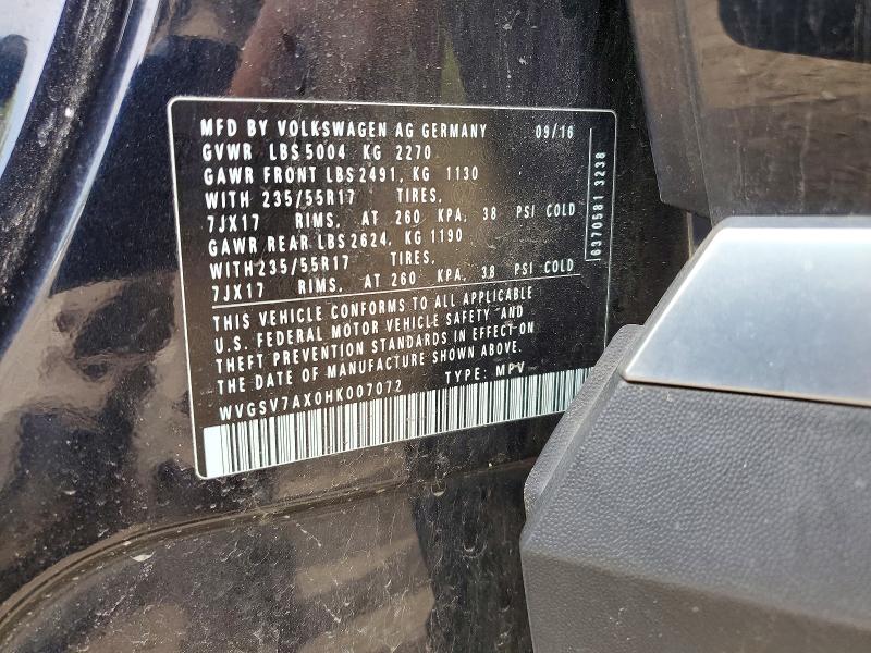 Aukcja sprzedaży 2017 Volkswagen Tiguan, vin: WVGSV7AX0HK007072, numer aukcji: 51029756