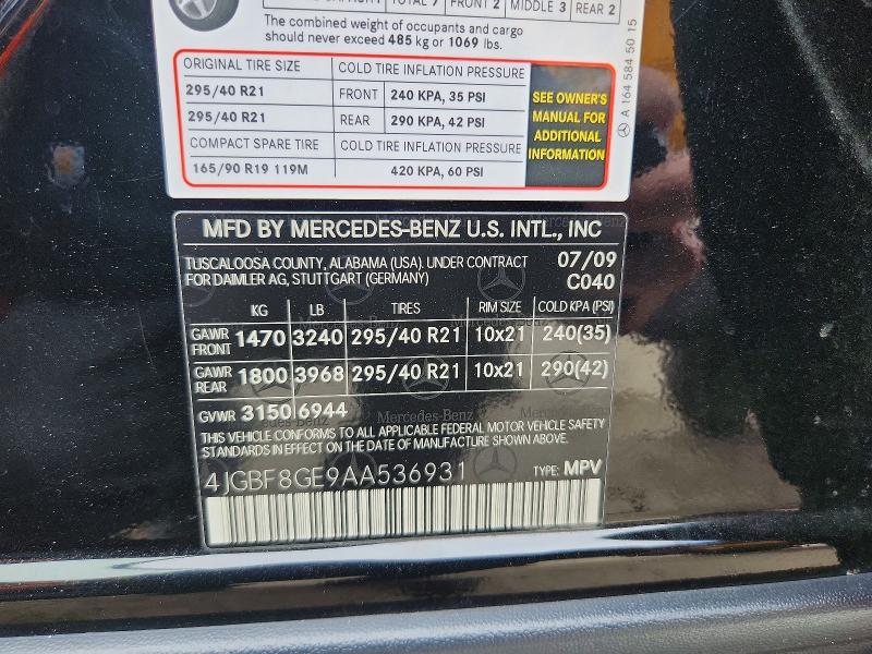 51142286 :رقم المزاد ، 4JGBF8GE9AA536931 vin ، 2010 Mercedes-benz Gl مزاد بيع