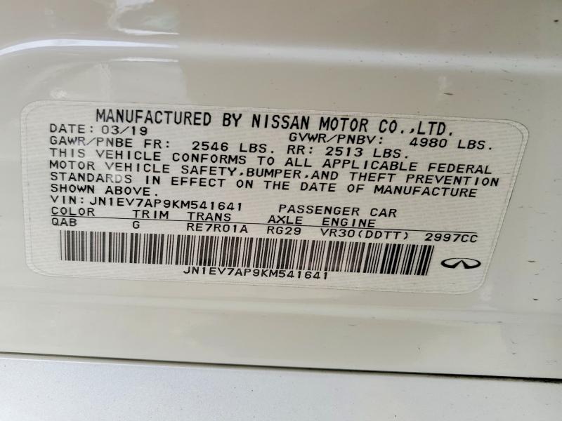 2019 Infiniti Q50 მანქანა იყიდება აუქციონზე, vin: JN1EV7AP9KM541641, აუქციონის ნომერი: 48909186