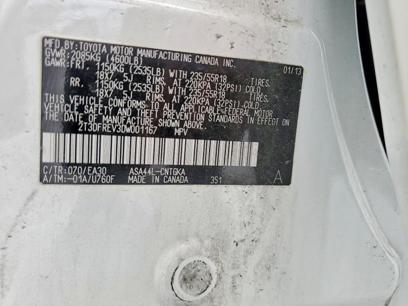 2013 Toyota Rav4 მანქანა იყიდება აუქციონზე, vin: 2T3DFREV3DW001167, აუქციონის ნომერი: 50070436