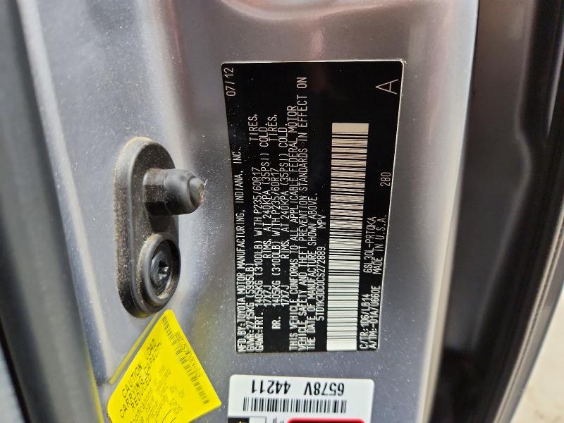 Aukcja sprzedaży 2012 Toyota Sienna, vin: 5TDYK3DC0CS272889, numer aukcji: 51757086
