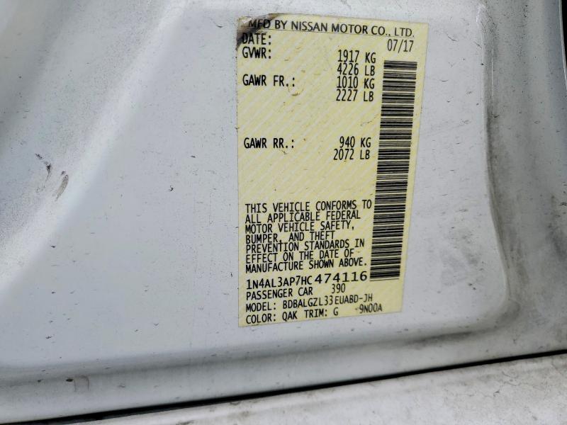 2017 Nissan Altima მანქანა იყიდება აუქციონზე, vin: 1N4AL3AP7HC474116, აუქციონის ნომერი: 49644856