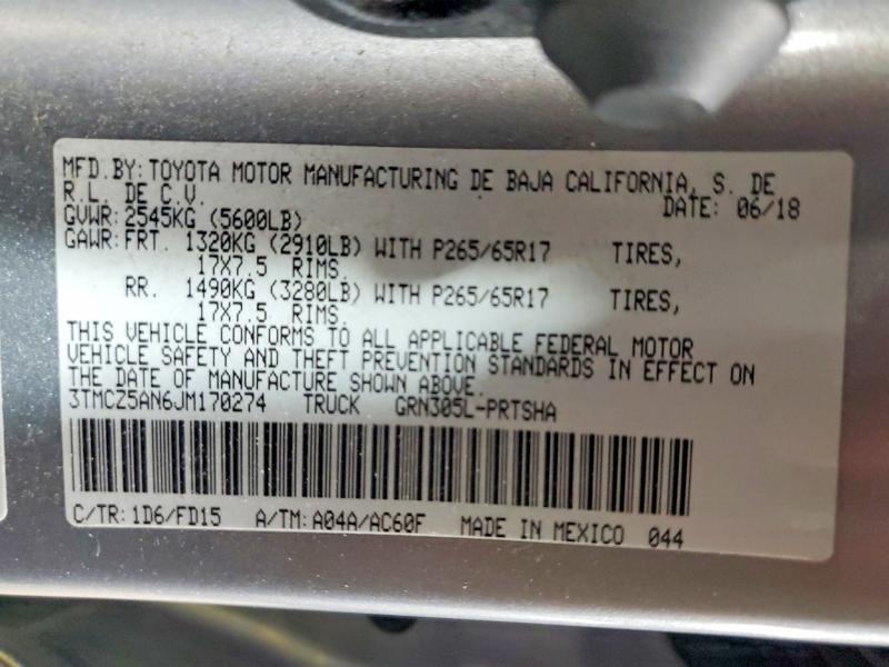 Продаж на аукціоні авто 2018 Toyota Tacoma, vin: 3TMCZ5AN6JM170274, номер лоту: 51092516
