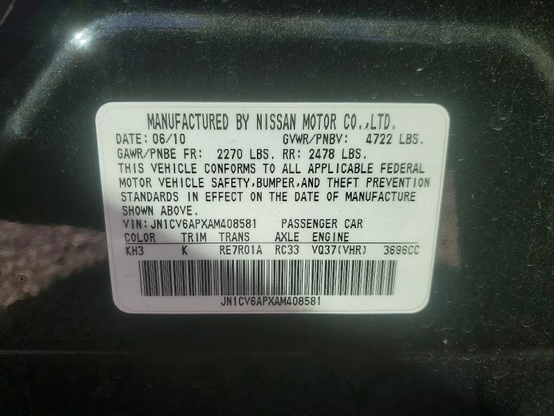 48539726 :رقم المزاد ، JN1CV6APXAM408581 vin ، 2010 Infiniti G37 Sedan مزاد بيع