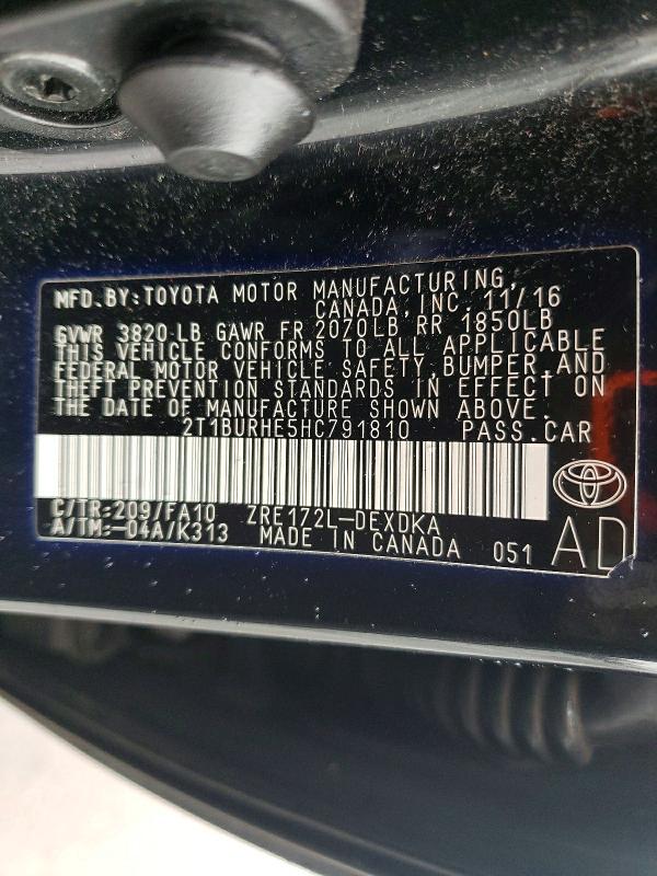 2017 Toyota Corolla მანქანა იყიდება აუქციონზე, vin: 2T1BURHE5HC791810, აუქციონის ნომერი: 51675836