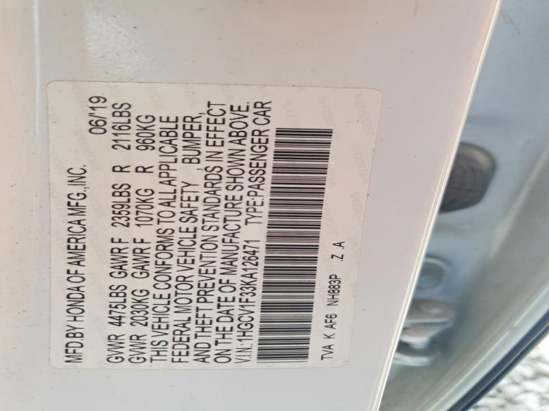 Продаж на аукціоні авто 2019 Honda Accord, vin: 1HGCV1F33KA126471, номер лоту: 51278466