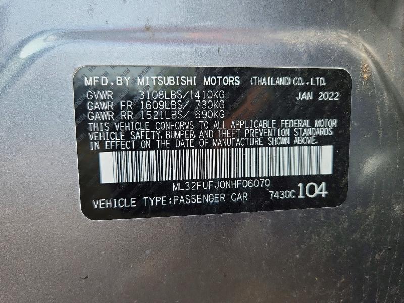 Продаж на аукціоні авто 2022 Mitsubishi Mirage, vin: ML32FUFJ0NHF06070, номер лоту: 42044916