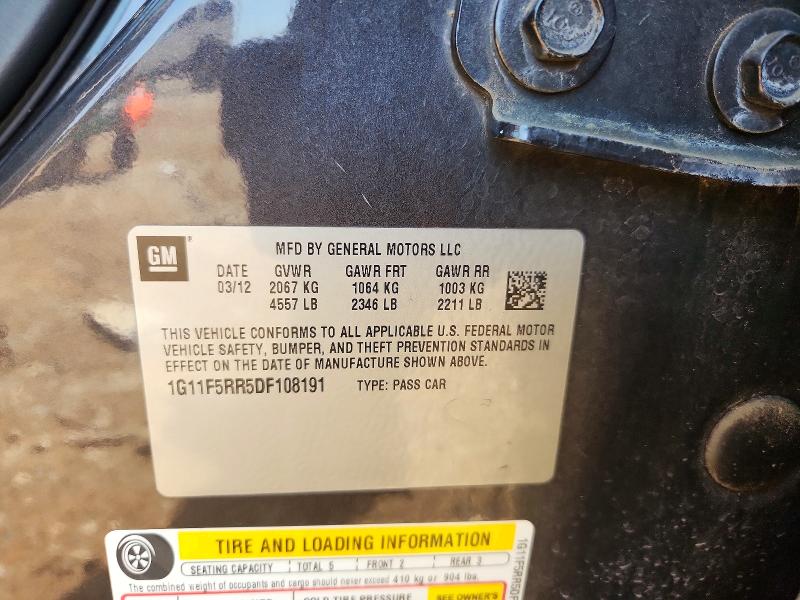 2013 Chevrolet Malibu მანქანა იყიდება აუქციონზე, vin: 1G11F5RR5DF108191, აუქციონის ნომერი: 51538816