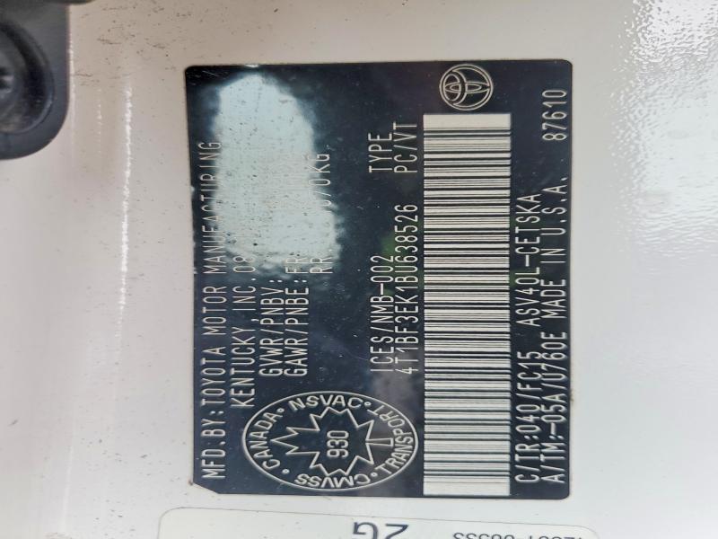 2011 Toyota Camry მანქანა იყიდება აუქციონზე, vin: 4T1BF3EK1BU638526, აუქციონის ნომერი: 48472276