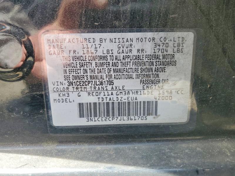 49712616 :رقم المزاد ، 3N1CE2CP7JL361705 vin ، 2018 Nissan Versa Note مزاد بيع