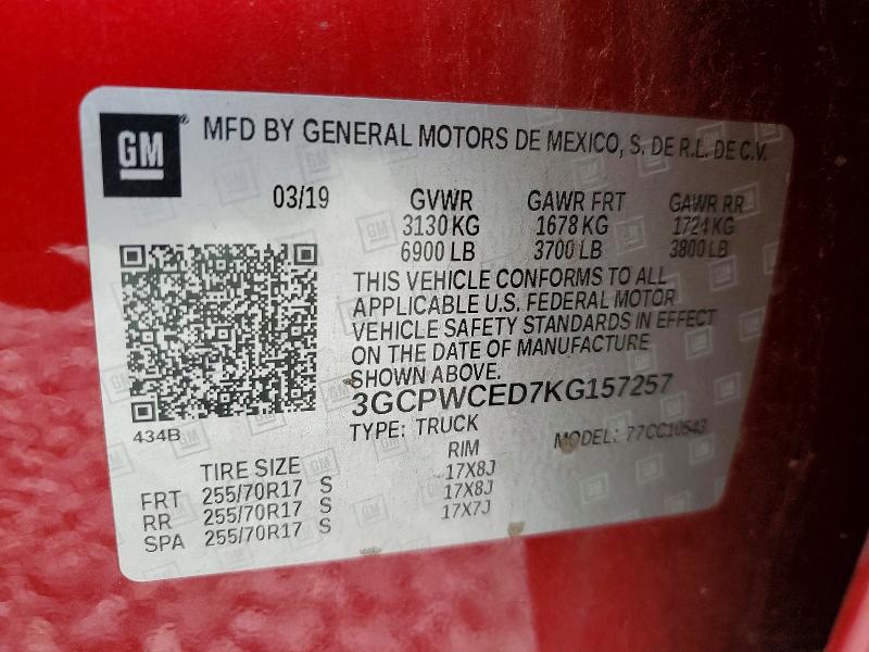 50928706 :رقم المزاد ، 3GCPWCED7KG157257 vin ، 2019 Chevrolet Silverado مزاد بيع