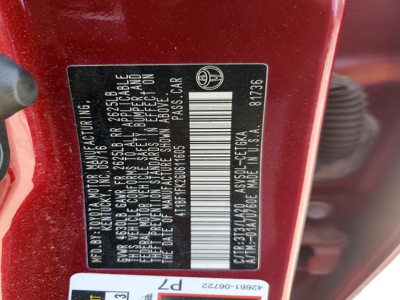 50428526 :رقم المزاد ، 4T1BF1FK2GU611605 vin ، 2016 Toyota Camry مزاد بيع
