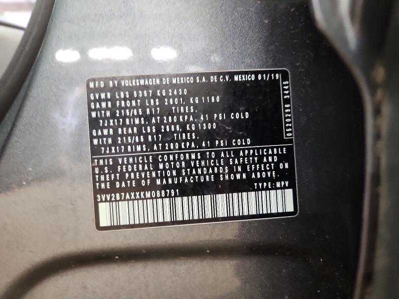 50859126 :رقم المزاد ، 3VV2B7AXXKM088791 vin ، 2019 Volkswagen Tiguan مزاد بيع