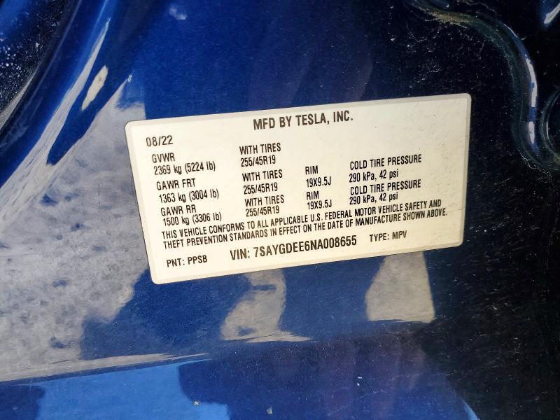 Aukcja sprzedaży 2022 Tesla Model Y, vin: 7SAYGDEE6NA008655, numer aukcji: 51075016