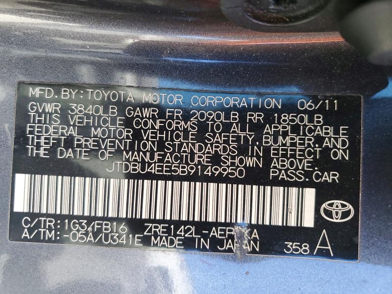 Aukcja sprzedaży 2011 Toyota Corolla, vin: JTDBU4EE5B9149950, numer aukcji: 51483206