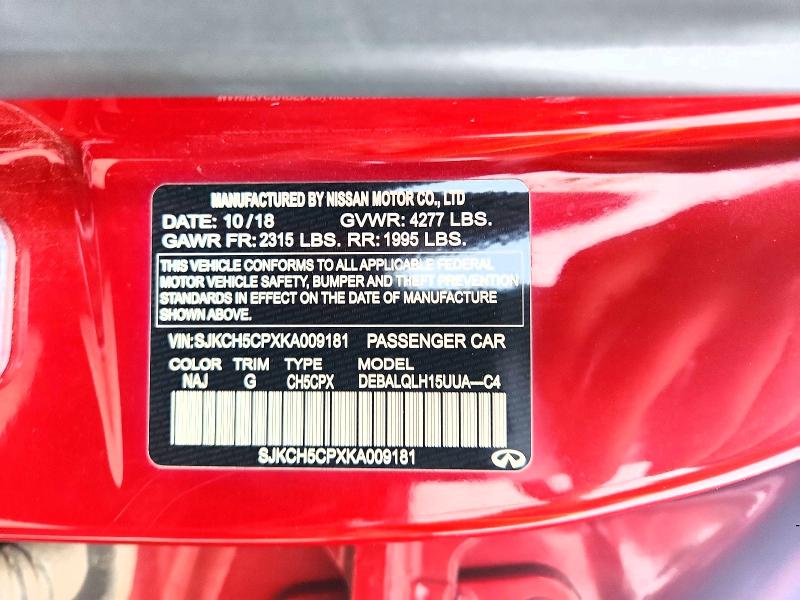 Aukcja sprzedaży 2019 Infiniti Qx30, vin: SJKCH5CPXKA009181, numer aukcji: 50370386